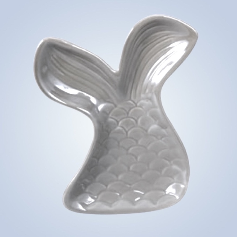 Pearlized Ceramic Mermaid Tail Decor Dish NWT Gray